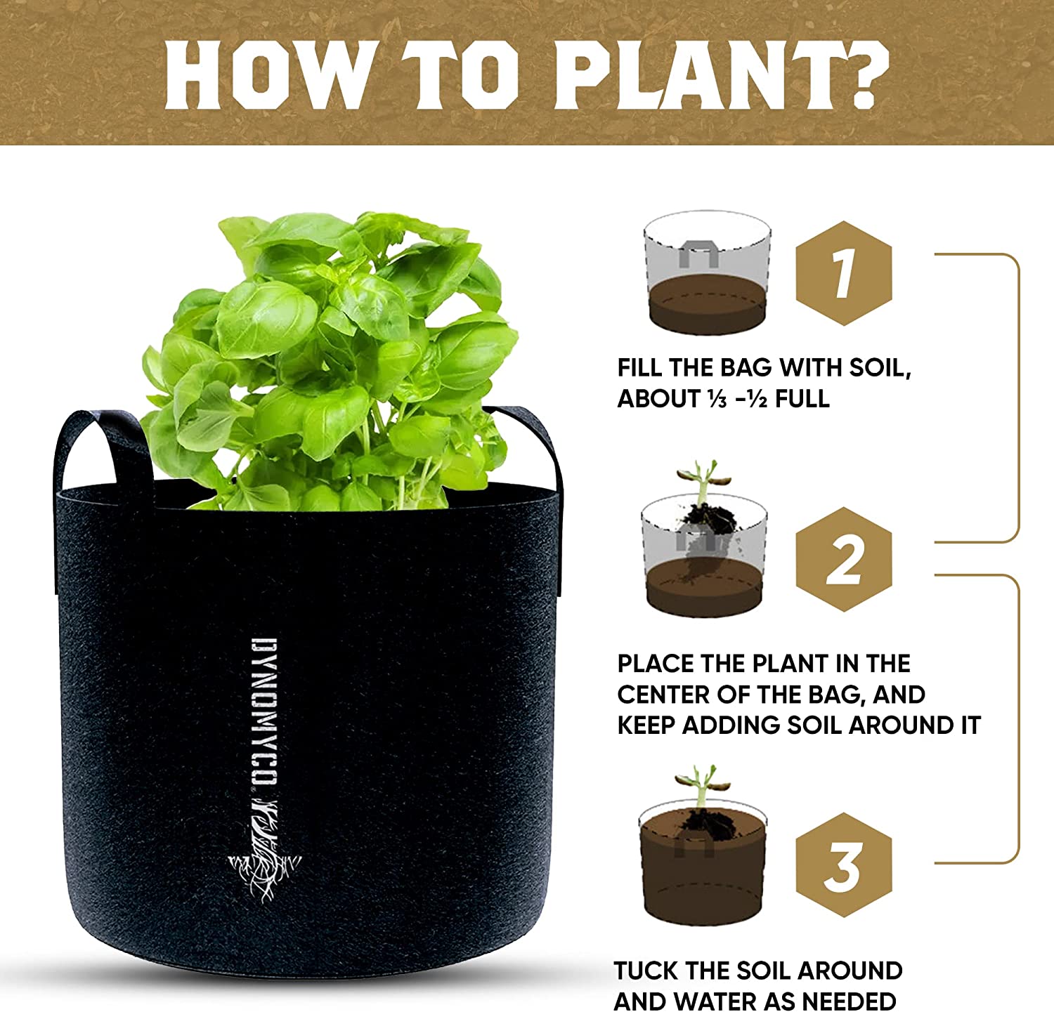 5 gallon fabric plant pots DYNOMYCO 5 Gallon Plant Grow Bags (Six Pack)