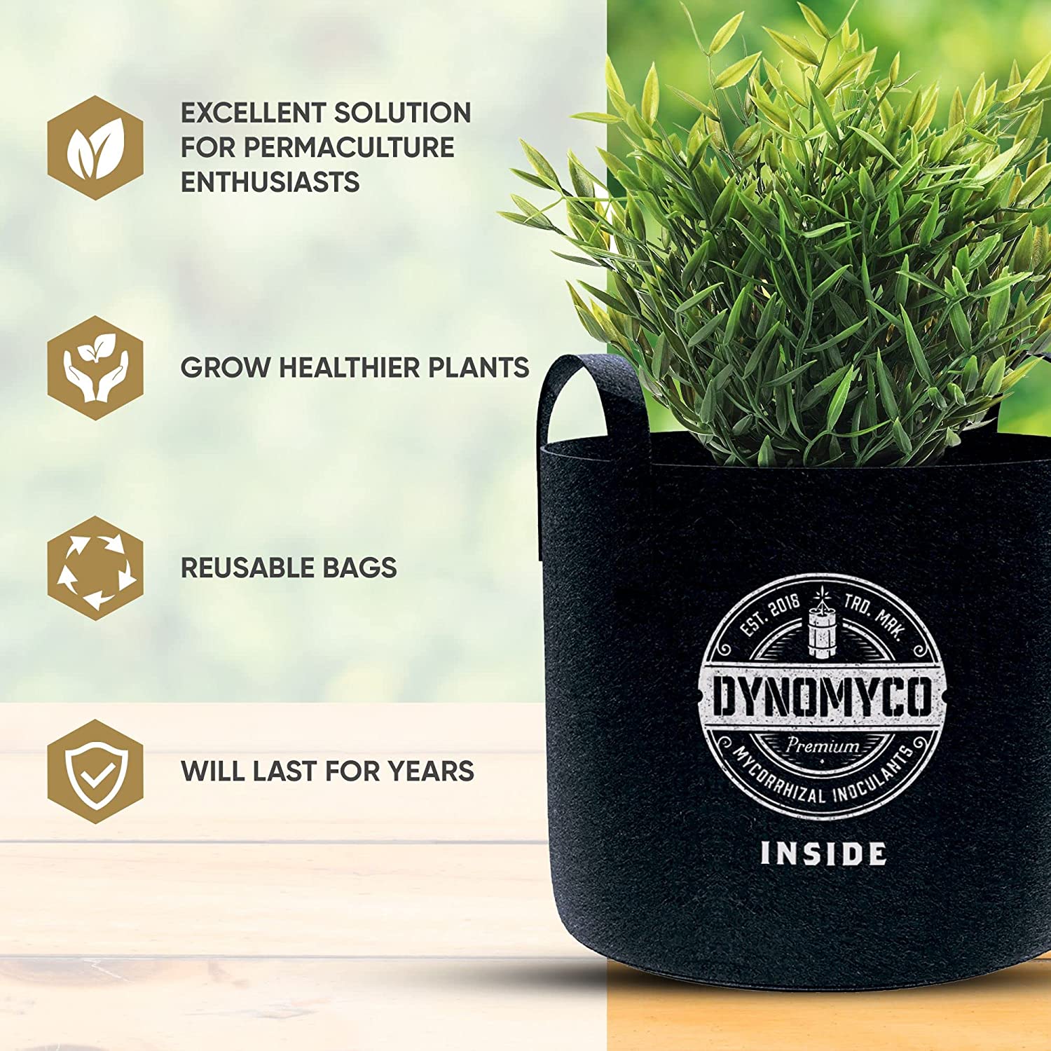 fabric plant grow bags DYNOMYCO 5 Gallon Plant Grow Bags (Six Pack)