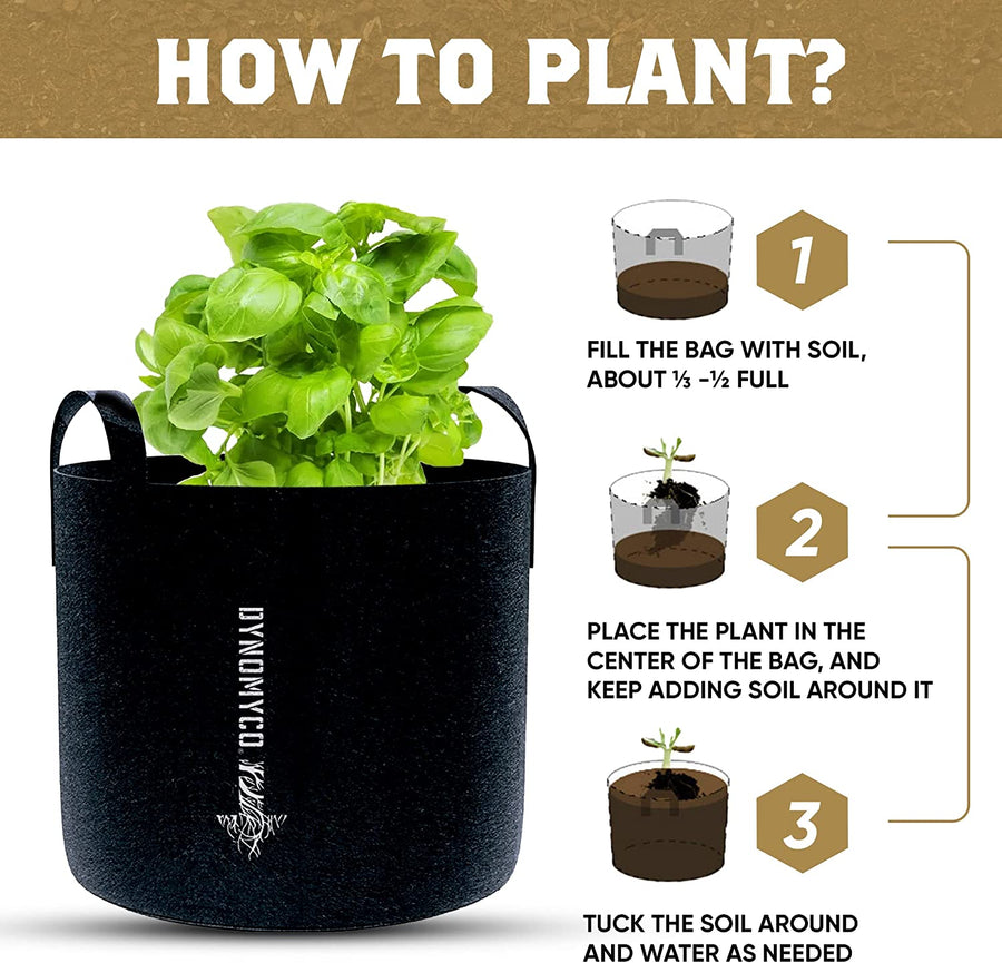 where to buy grow bags for plants DYNOMYCO 5 Gallon Plant Grow Bags (Six Pack)